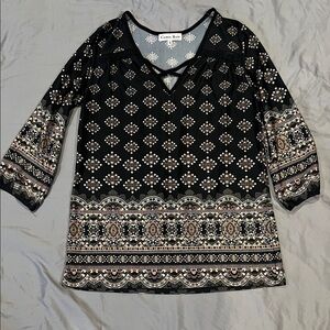 Carol Rose Black Geometric & Border Print 3/4 Sleeve Tunic